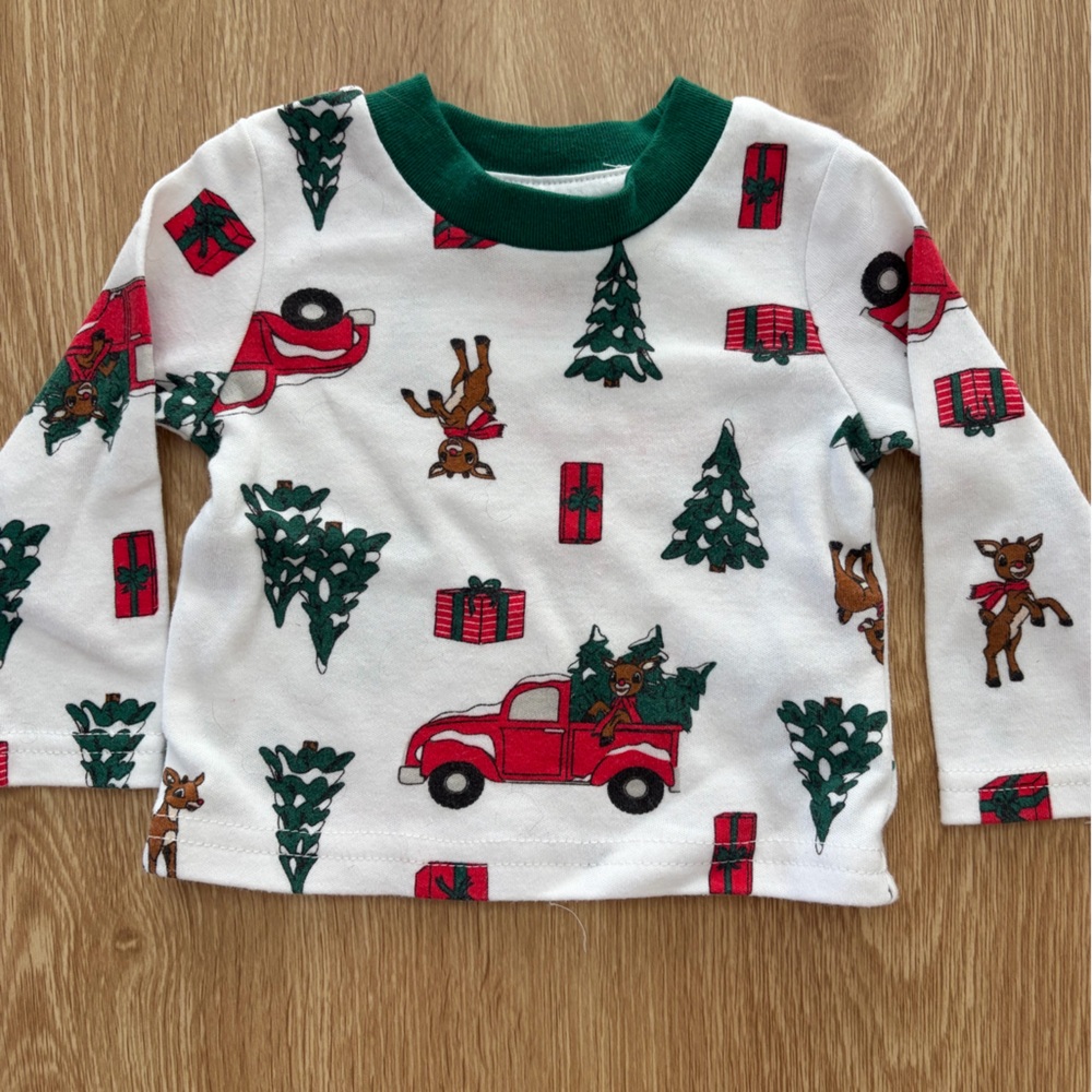 Holiday Reindeer & Truck Long Sleeve Tee - Green Collar
